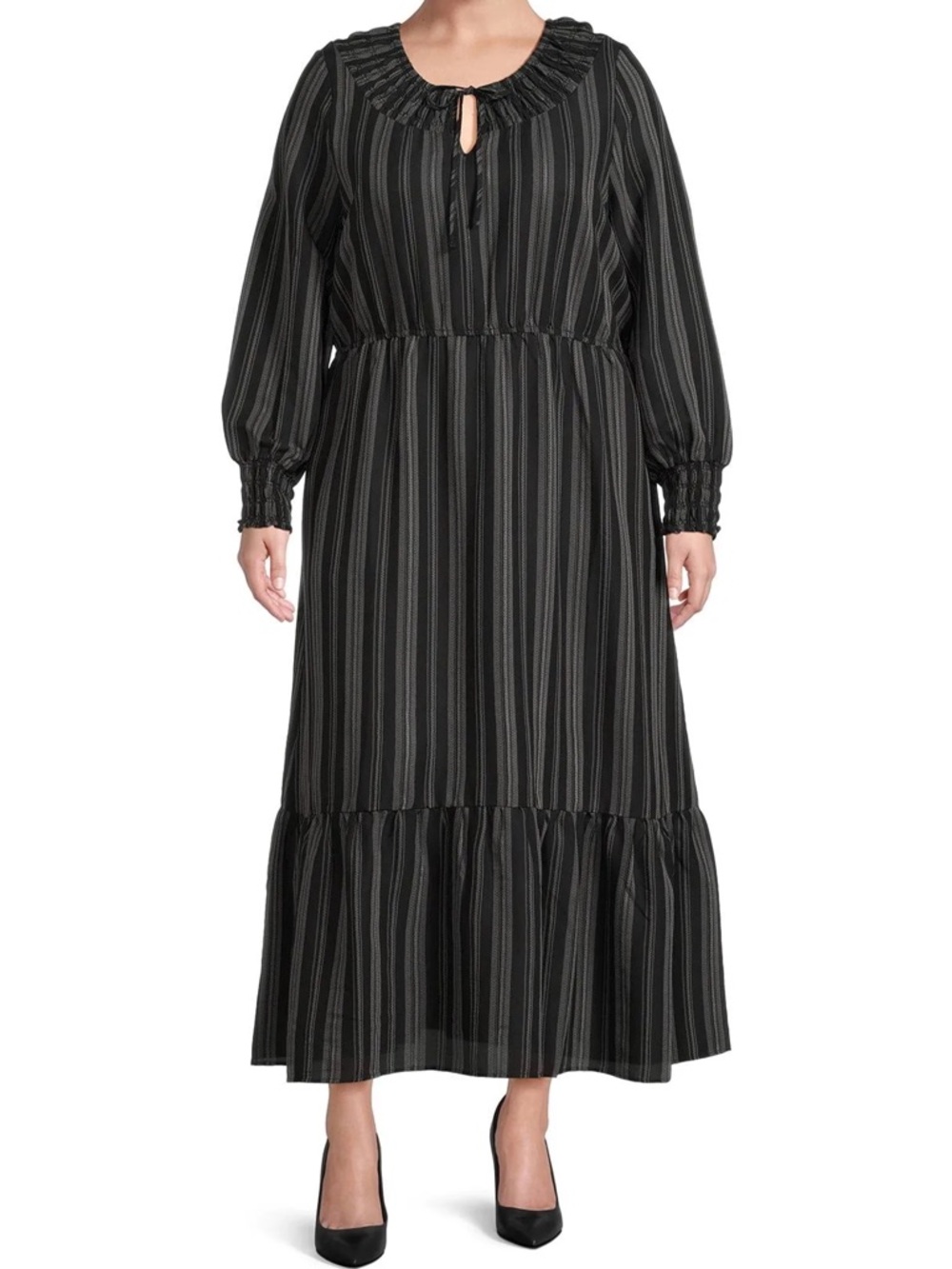 Women’s 2XL Terra & Sky Black Gray Maxi Dress Peasant Long Sleeve 20 22